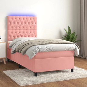 Letto A Molle Con Materasso E Led Rosa 100x200 Cm İn Velluto /