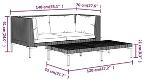 Set Divani da Giardino 3 pz Grigio Scuro Polyrattan Mezzo Tondo