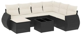 Set Divani da Giardino con Cuscini 8 pz Nero in Polyrattan