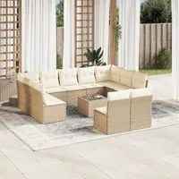 Set Divani da Giardino 12 pz con Cuscini Beige in Polyrattan 3218358