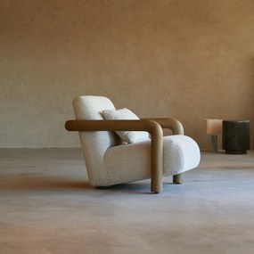 Tikamoon - Poltrona bassa in legno massello di mindi con tessuto bouclé écru Nina, 1 posto