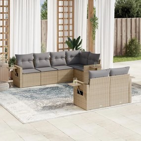 Set divani da giardino 7 pz con cuscini beige in polyrattan