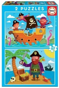 Set di 2 Puzzle Educa 20 Pezzi Pirati
