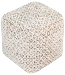 EWAN - pouf in lana avorio con decoro 40 x 40