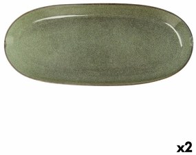 Teglia da Cucina Bidasoa Ikonic Verde Ceramica (36 x 16 cm) (Pack 2x)
