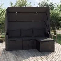 Divano Giardino 3 Posti con Tetto e Poggiapiedi Nero Polyrattancod mxl 71661