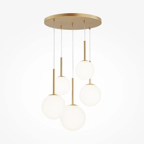 Maytoni Lampada a sospensione moderna in metallo con 5 pendenti in vetro rotondi Basic Form - 40W ORO