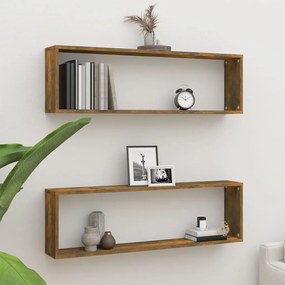 Mensole Parete Cubo 2pz Rovere Fumo 100x15x30 Legno Multistrato /
