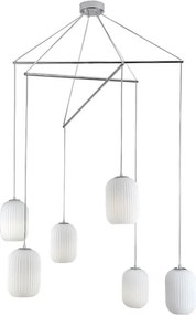 Lampadario Glamour Rebecca cromo paralume bianco 6x E27 Ø80cm NOVECENTO