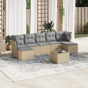 Set divano da giardino 8 pz con cuscini beige in polyrattan