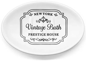 Portasaponetta in ceramica bianca con stampe a contrasto nere vintage