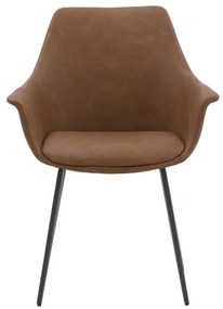 Set di sedie MIRASIERRA in similpelle marrone e gambe in metallo nero, con braccioli