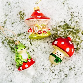 Decorazione per albero di natale in vetro fatta a mano ø 6 cm Mushroom House – Sass &amp; Belle