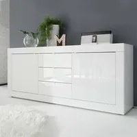 Madia moderna 2 ante 3 cassetti bianco lucido 210x43x86 - Mobili 2G