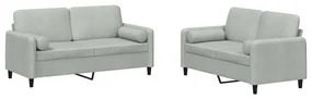Set di divani 2 pz con cuscini grigio chiaro in velluto
