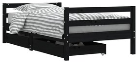 Giroletto per bambini con cassetti nero 80x160 cm massello pino