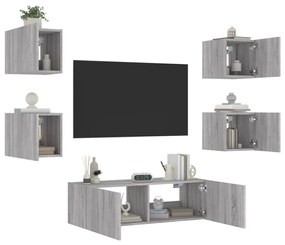 Mobili tv a muro 5pz con luci led grigio sonoma