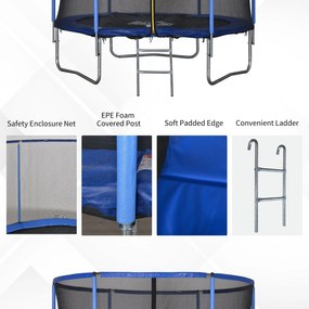 Trampolino Tappeto Elastico Ø244x240 cm con Rete e Bordo Imbottito Blu e Nero...