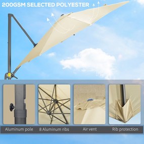 Ombrellone da Giardino Decentrato Ø294x248 cm in Alluminio Acciaio e Poliestere Bianco Crema...