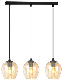 Lampadario 3 Luci Fuxi In Acciaio Nero E Vetri Ambra
