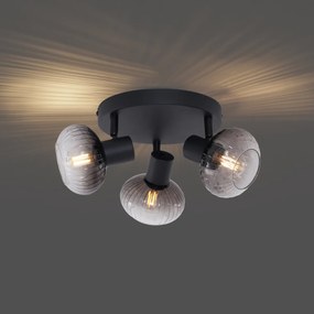 Faretto da soffitto moderno nero con vetro fumé rotondo a 3 luci - Teddy