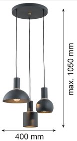 Argon 1472 - Lampadario a sospensione con filo SINES 3xE27/15W/230V nero