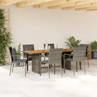 Set da Pranzo da Giardino 7 pz con Cuscini in Polyrattan Grigio 3213500