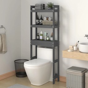 Rastrelliera Da Bagno Grigia 63x26x171 Cm Legno Massello Pino /