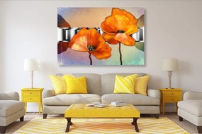 Stampa su tela – Fiori di papavero arancioni in stile orientale