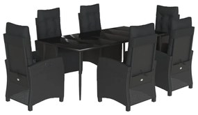 Set da pranzo da giardino 7 pz nero con cuscini in polyrattan