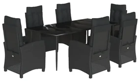 Set da pranzo da giardino 7 pz nero con cuscini in polyrattan