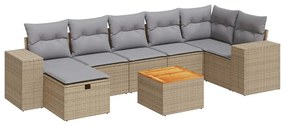 Set divano da giardino 8 pz con cuscini beige in polyrattan