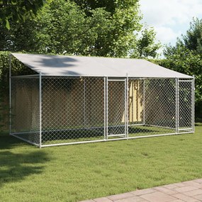 Gabbia Cani Con Tetto E Porte Grigia 4x2x2 M İn Acciaio Zincato /