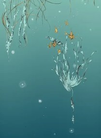 Edmond Petit Carta da parati Nautilus/ Méduses/ Nénuphars - Turquoise - Nénuphars gauche - Turquoise