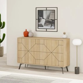 Madia Moderna 4 Ante 123 Cm Design Geometrico Piedi Metallici Dune Rovere