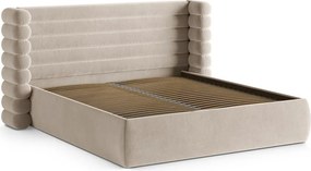 Letto matrimoniale imbottito beige con contenitore con rete inclusa 200x200 cm Mount – Micadoni