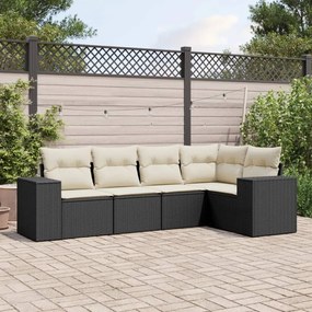 Set divani da giardino 5 pz con cuscini in polyrattan nero