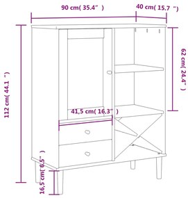 Credenza SENJA Aspetto Rattan Nero 90x40x112 cm Massello Pino