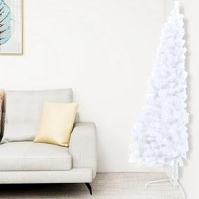 Albero di Natale a Metà Preilluminato con Palline Bianco 210 cm