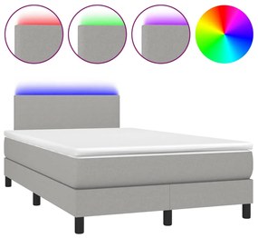 Letto a molle materasso e led grigio chiaro 120x190 cm tessuto