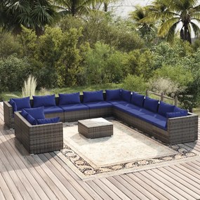 Set Divani da Giardino 12 pz con Cuscini in Polyrattan Grigio