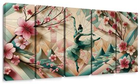 Quadri 5 pezzi – Ballerina geometrica in movimento
