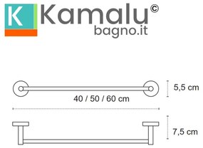 Kamalu - portasalviette bagno barra installazione a muro 60cm in acciaio inox nero opaco| mira-n