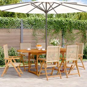 Set Pranzo Da Giardino 7 Pz Beige Polyrattan E Legno Massello /