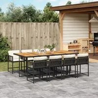 Set da Pranzo da Giardino 9 pz con Cuscini Nero in Polyrattan 3211467