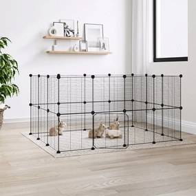 Gabbia per animali 28 pannelli con porta nero 35x35 cm acciaio