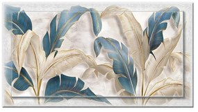 Stampa incorniciata su tela Leaves white blue multicolore 135 x 75 cm