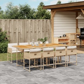 Set da pranzo da giardino 9 pz con cuscini beige in polyrattan