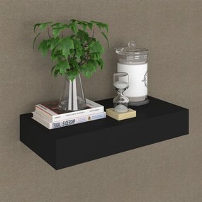 Mensola A Muro Galleggianti Con Cassetto Nera 48x25x8 Cm /