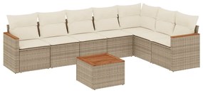 Set divano da giardino 8 pz con cuscini beige in polyrattan